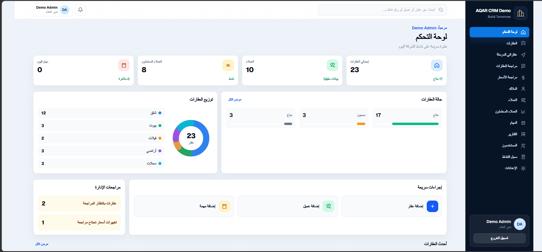 Real Estate CRM demo dashboard